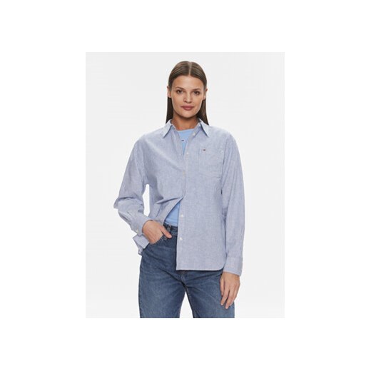 Tommy Jeans Koszula DW0DW17737 Niebieski Boxy Fit ze sklepu MODIVO w kategorii Koszule damskie - zdjęcie 168550917