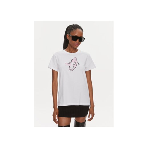 Pinko T-Shirt 100789 A1OC Biały Regular Fit ze sklepu MODIVO w kategorii Bluzki damskie - zdjęcie 168551248