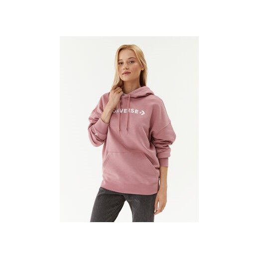 Converse Bluza Wordmark Fleece Hoodie Emb 10025690-A11 Różowy Regular Fit ze sklepu MODIVO w kategorii Bluzy damskie - zdjęcie 168551798