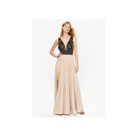 Elisabetta Franchi Sukienka wieczorowa AB-413-32E2-V700 Beżowy Regular Fit ze sklepu MODIVO w kategorii Sukienki - zdjęcie 168554766