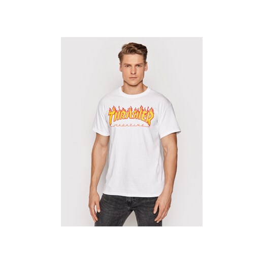 Thrasher T-Shirt Flame Biały Regular Fit ze sklepu MODIVO w kategorii T-shirty męskie - zdjęcie 168554917