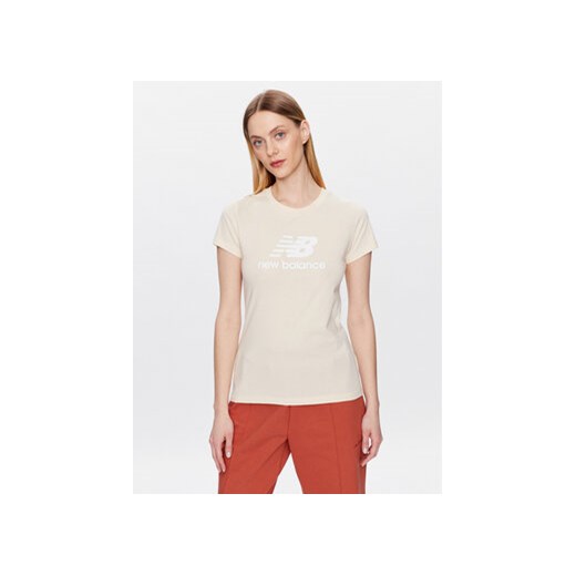 New Balance T-Shirt Essentials Stacked Logo WT31546 Beżowy Athletic Fit ze sklepu MODIVO w kategorii Bluzki damskie - zdjęcie 168559179