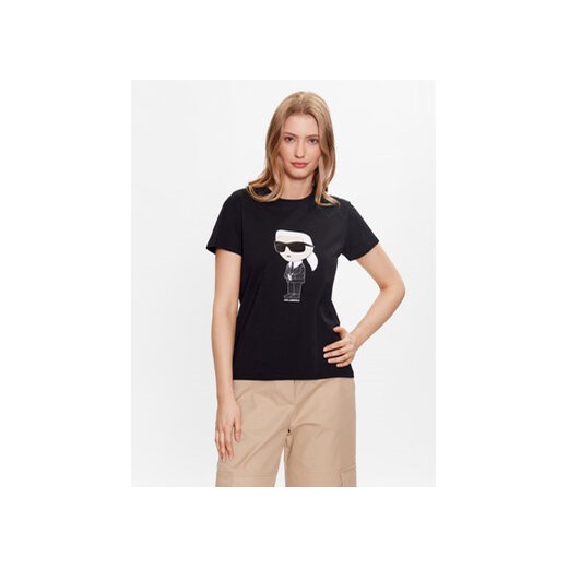 KARL LAGERFELD T-Shirt Ikonik 2.0 230W1700 Czarny Regular Fit ze sklepu MODIVO w kategorii Bluzki damskie - zdjęcie 168559978