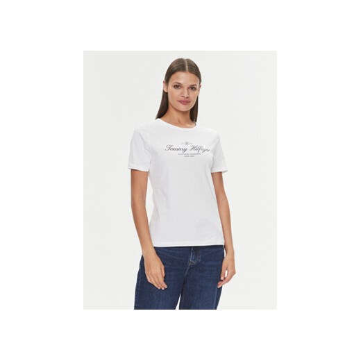 Tommy Hilfiger T-Shirt WW0WW40526 Biały Slim Fit ze sklepu MODIVO w kategorii Bluzki damskie - zdjęcie 168567835