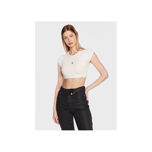 Calvin Klein Jeans Bluzka J20J220709 Biały Cropped Fit ze sklepu MODIVO w kategorii Bluzki damskie - zdjęcie 168570208