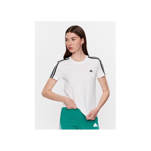 adidas T-Shirt Essentials Slim 3-Stripes T-Shirt GL0783 Biały Slim Fit ze sklepu MODIVO w kategorii Bluzki damskie - zdjęcie 168574989