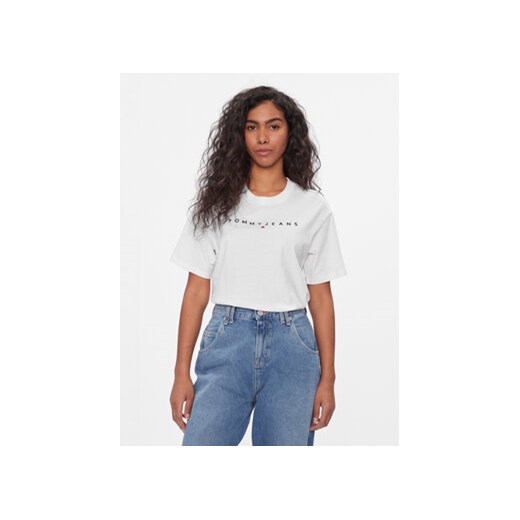 Tommy Jeans T-Shirt Tjw Rlx New Linear Tee Biały Relaxed Fit ze sklepu MODIVO w kategorii Bluzki damskie - zdjęcie 168575697