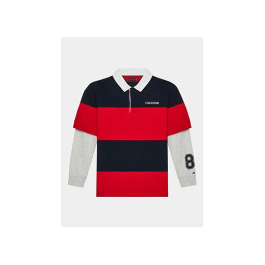 Tommy Hilfiger Bluza Rugby Stripe Polo L/S KB0KB08736 Czerwony Regular Fit ze sklepu MODIVO w kategorii Bluzy chłopięce - zdjęcie 168576467