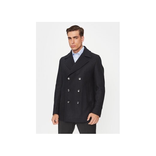 Boss Płaszcz wełniany H-Hyde-Pcoat-234 50502282 Granatowy Relaxed Fit ze sklepu MODIVO w kategorii Płaszcze męskie - zdjęcie 168576886