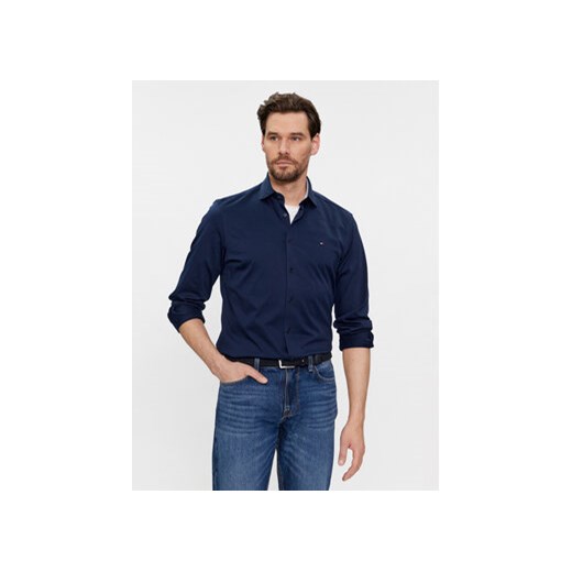Tommy Hilfiger Koszula Cl Knitted Solid Sf Shirt MW0MW34247 Granatowy Slim Fit ze sklepu MODIVO w kategorii Koszule męskie - zdjęcie 168582606