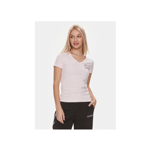 Guess T-Shirt W4RI55 J1314 Różowy Slim Fit ze sklepu MODIVO w kategorii Bluzki damskie - zdjęcie 168583845