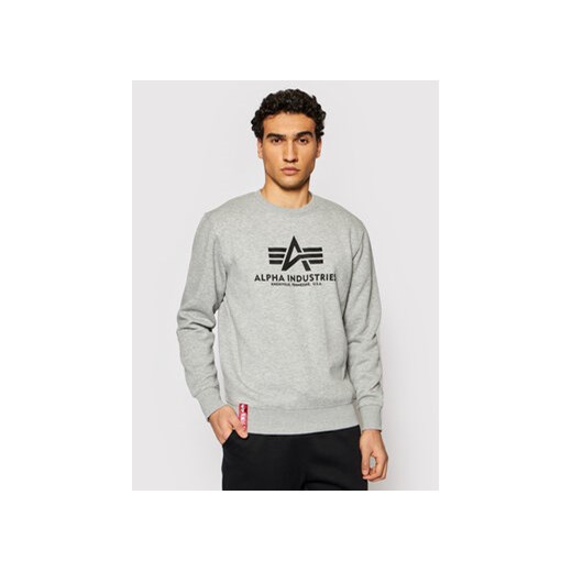 Alpha Industries Bluza Basic Sweater 178302 Szary Regular Fit ze sklepu MODIVO w kategorii Bluzy męskie - zdjęcie 168583847