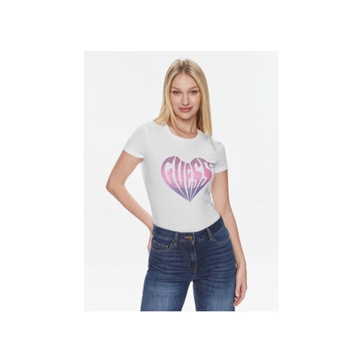 Guess T-Shirt Ss Cn Heart Tee W4RI53 J1314 Biały Slim Fit ze sklepu MODIVO w kategorii Bluzki damskie - zdjęcie 168586845