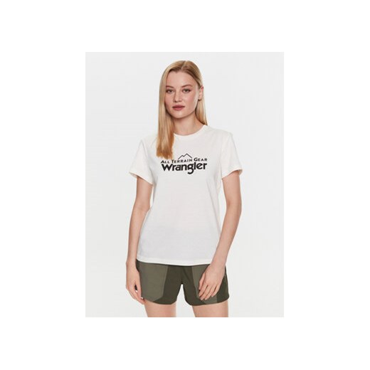 Wrangler T-Shirt Logo Tee WC5FGEM22 112326341 Écru Regular Fit ze sklepu MODIVO w kategorii Bluzki damskie - zdjęcie 168594918