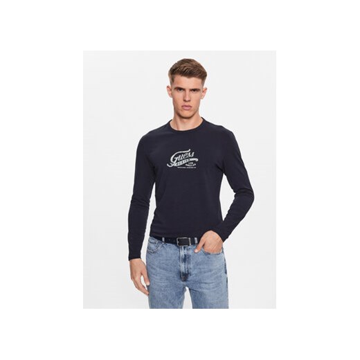Guess Longsleeve M3YI29 J1314 Granatowy Slim Fit ze sklepu MODIVO w kategorii T-shirty męskie - zdjęcie 168600938