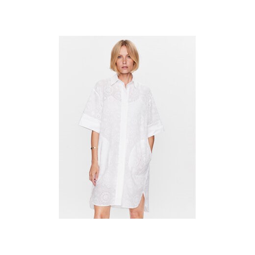KARL LAGERFELD Sukienka koszulowa Broderie Anglaise 231W1302 Biały Regular Fit ze sklepu MODIVO w kategorii Sukienki - zdjęcie 168602559