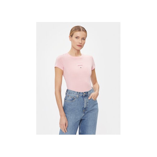 Tommy Jeans T-Shirt Essential DW0DW17357 Różowy Slim Fit ze sklepu MODIVO w kategorii Bluzki damskie - zdjęcie 168603528