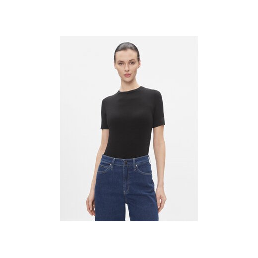 Calvin Klein T-Shirt Modal Rib Ss Tee K20K206404 Czarny Slim Fit ze sklepu MODIVO w kategorii Bluzki damskie - zdjęcie 168603575