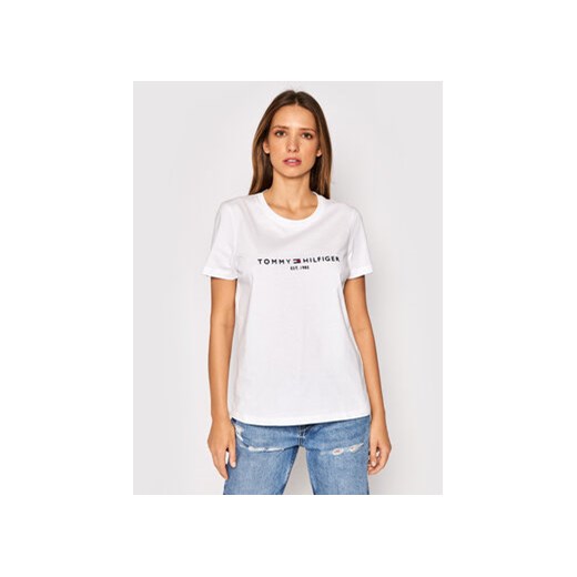Tommy Hilfiger T-Shirt Heritage C-Nk WW0WW31999 Biały Regular Fit ze sklepu MODIVO w kategorii Bluzki damskie - zdjęcie 168604976