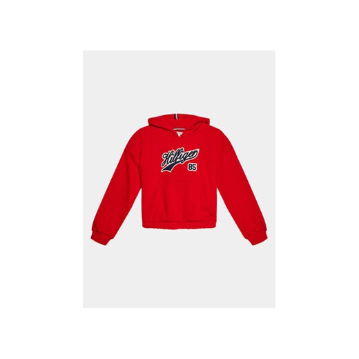 Tommy Hilfiger Bluza Hilfiger Script Hoodie KG0KG07721 Czerwony Regular Fit ze sklepu MODIVO w kategorii Bluzy dziewczęce - zdjęcie 168606049