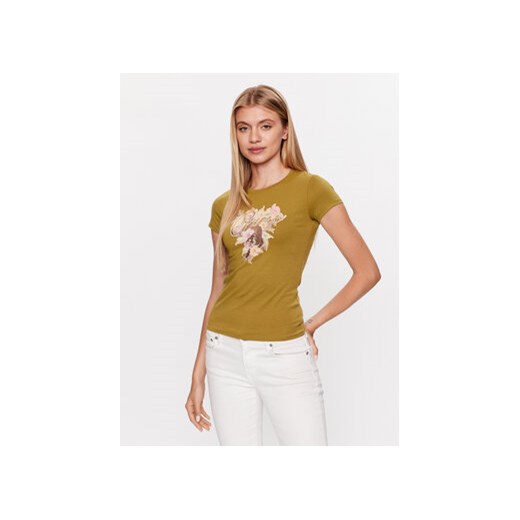 Guess T-Shirt Hibiscus Logo W3GI11 KA0Q1 Zielony Slim Fit ze sklepu MODIVO w kategorii Bluzki damskie - zdjęcie 168607058