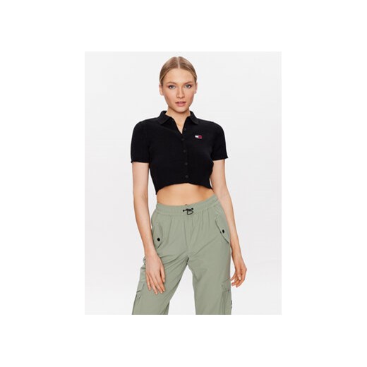 Tommy Jeans Kardigan Button Thru DW0DW15395 Czarny Cropped Fit ze sklepu MODIVO w kategorii Swetry damskie - zdjęcie 168609417