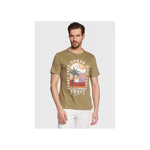 Guess T-Shirt Palm Window M3GI10 K6XN4 Zielony Slim Fit ze sklepu MODIVO w kategorii T-shirty męskie - zdjęcie 168613446