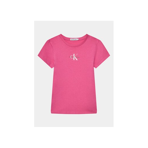 Calvin Klein Jeans T-Shirt Micro Monogram IG0IG01470 Różowy Slim Fit ze sklepu MODIVO w kategorii Bluzki dziewczęce - zdjęcie 168614179