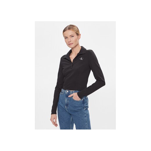Calvin Klein Jeans Bluzka Polo Collar Milano Regular Top J20J222556 Czarny Regular Fit ze sklepu MODIVO w kategorii Bluzki damskie - zdjęcie 168614948
