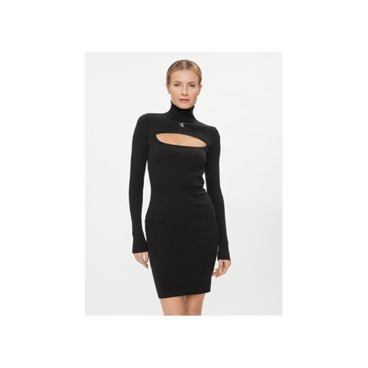 Calvin Klein Jeans Sukienka dzianinowa 2 In 1 Tight Ls Sweater Dress J20J222515 Czarny Slim Fit ze sklepu MODIVO w kategorii Sukienki - zdjęcie 168615359