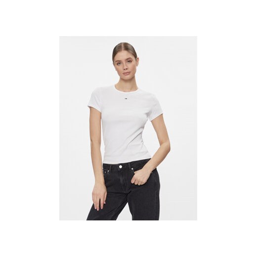 Tommy Jeans T-Shirt Essential DW0DW17383 Biały Slim Fit ze sklepu MODIVO w kategorii Bluzki damskie - zdjęcie 168616116
