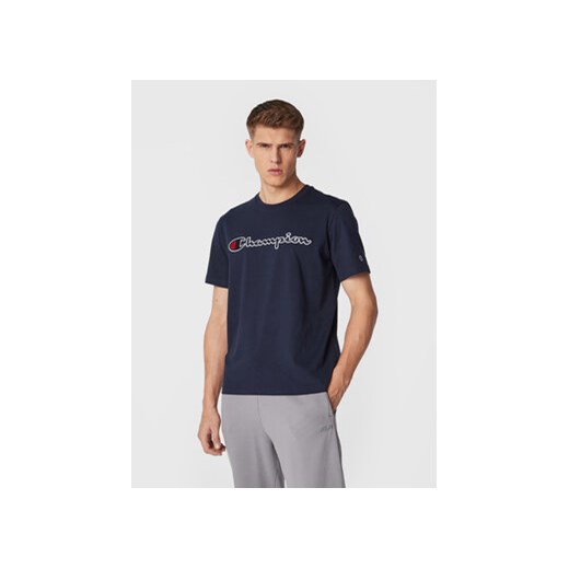 Champion T-Shirt Script Logo Embroidery 218007 Granatowy Regular Fit ze sklepu MODIVO w kategorii T-shirty męskie - zdjęcie 168616127