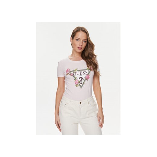 Guess T-Shirt Floral Triangle W4RI28 J1314 Różowy Slim Fit ze sklepu MODIVO w kategorii Bluzki damskie - zdjęcie 168616287
