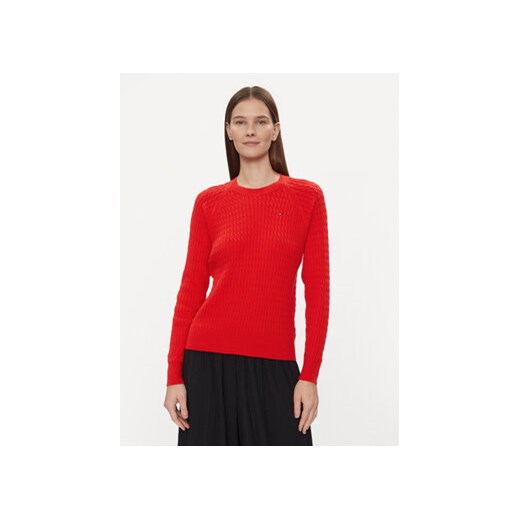 Tommy Hilfiger Sweter Co Cable C-Nk Sweater WW0WW41142 Czerwony Regular Fit ze sklepu MODIVO w kategorii Swetry damskie - zdjęcie 168616719