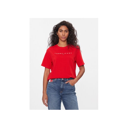 Tommy Jeans T-Shirt Tjw Rlx New Linear Tee DW0DW17836 Czerwony Relaxed Fit ze sklepu MODIVO w kategorii Bluzki damskie - zdjęcie 168617687