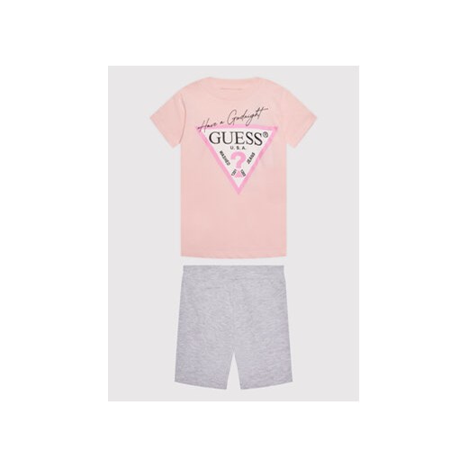 Guess Komplet t-shirt i szorty sportowe H1BJ10 K8HM0 Różowy Regular Fit ze sklepu MODIVO w kategorii Piżamy dziecięce - zdjęcie 168621576