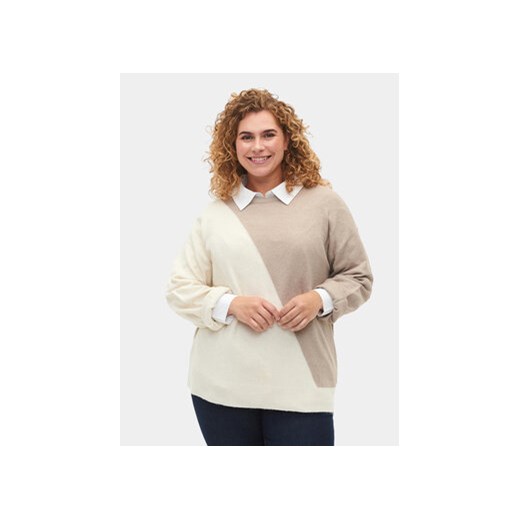 Zizzi Sweter M61187D Beżowy Regular Fit ze sklepu MODIVO w kategorii Swetry damskie - zdjęcie 168624246