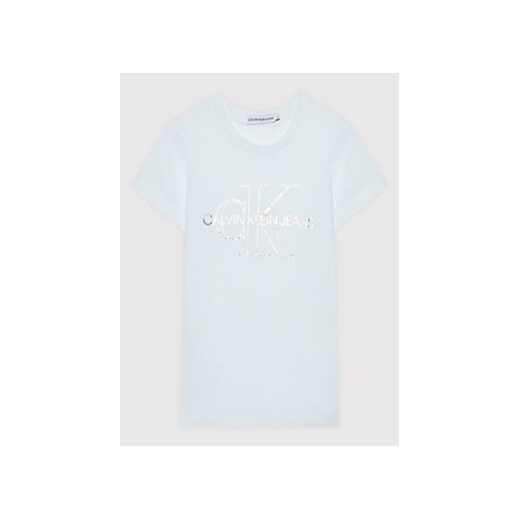 Calvin Klein Jeans T-Shirt Monogram Outline IG0IG01159 Biały Slim Fit ze sklepu MODIVO w kategorii Bluzki dziewczęce - zdjęcie 168634426