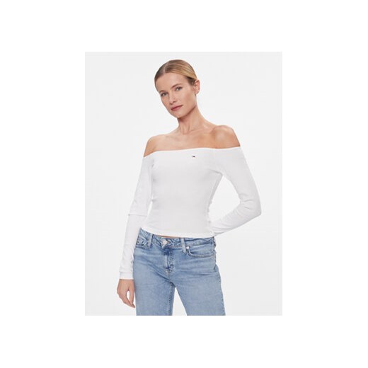Tommy Jeans Bluzka DW0DW17535 Biały Slim Fit ze sklepu MODIVO w kategorii Bluzki damskie - zdjęcie 168635045