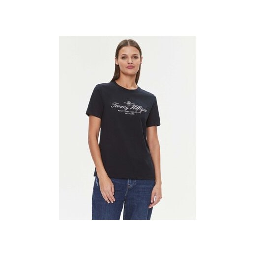 Tommy Hilfiger T-Shirt Script WW0WW40293 Granatowy Regular Fit ze sklepu MODIVO w kategorii Bluzki damskie - zdjęcie 168636188