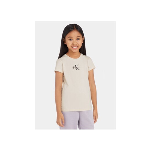 Calvin Klein Jeans T-Shirt Mico Monogram IG0IG01470 Beżowy Slim Fit ze sklepu MODIVO w kategorii Bluzki dziewczęce - zdjęcie 168637827