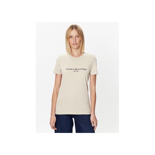 Tommy Hilfiger T-Shirt WW0WW28681 Beżowy Regular Fit ze sklepu MODIVO w kategorii Bluzki damskie - zdjęcie 168643187