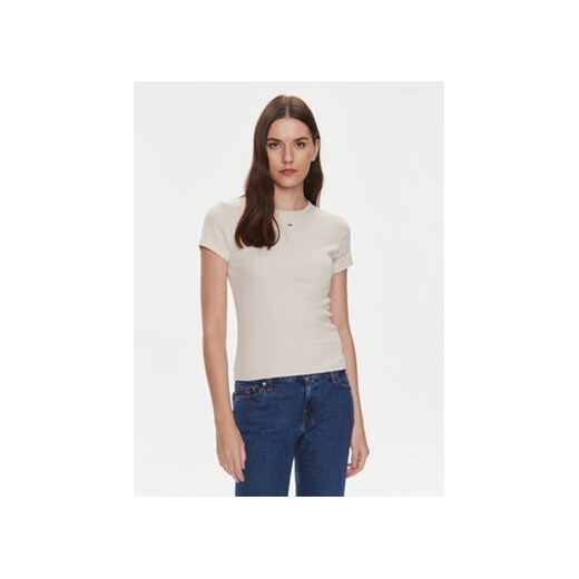 Tommy Jeans T-Shirt Essential DW0DW17383 Beżowy Slim Fit ze sklepu MODIVO w kategorii Bluzki damskie - zdjęcie 168643518
