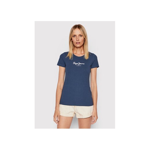 Pepe Jeans T-Shirt New Virgina PL505202 Granatowy Slim Fit ze sklepu MODIVO w kategorii Bluzki damskie - zdjęcie 168644915