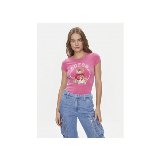 Guess T-Shirt W4RI87 K49A1 Różowy Slim Fit ze sklepu MODIVO w kategorii Bluzki damskie - zdjęcie 168646375