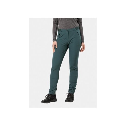 Jack Wolfskin Spodnie outdoor Geigelstein Slim Pants 1507741 Zielony Slim Fit ze sklepu MODIVO w kategorii Spodnie damskie - zdjęcie 168646876