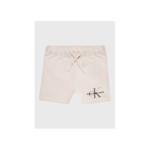 Calvin Klein Jeans Szorty sportowe Monogram Logo IN0IN00061 Beżowy Regular Fit ze sklepu MODIVO w kategorii Spodenki niemowlęce - zdjęcie 168655305