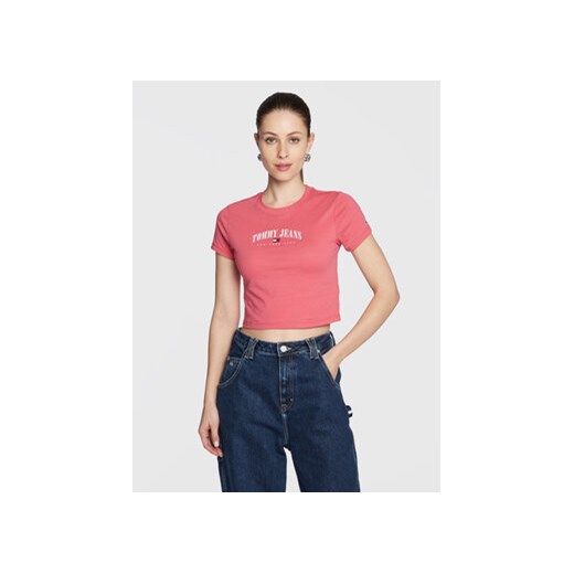 Tommy Jeans T-Shirt Essential Logo DW0DW14910 Różowy Cropped Fit ze sklepu MODIVO w kategorii Bluzki damskie - zdjęcie 168655458