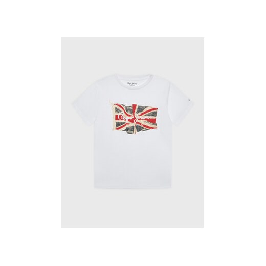 Pepe Jeans T-Shirt Flag Logo PB503492 Biały Regular Fit ze sklepu MODIVO w kategorii T-shirty chłopięce - zdjęcie 168656745