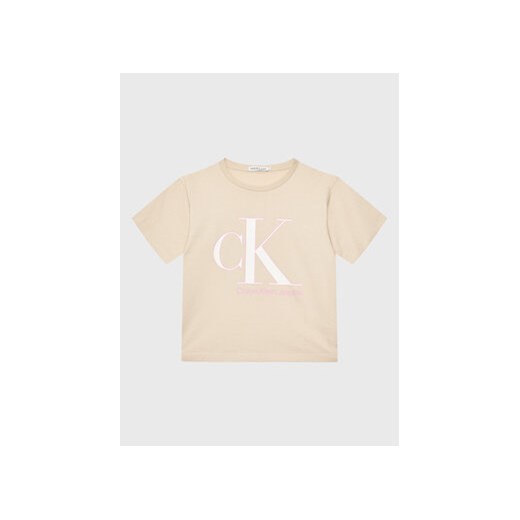 Calvin Klein Jeans T-Shirt Reveal Monogram IG0IG01939 Beżowy Regular Fit ze sklepu MODIVO w kategorii Bluzki dziewczęce - zdjęcie 168657828